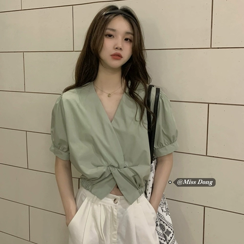 Летняя короткая рубашка, футболка, французский стиль, свободный крой, короткий рукав