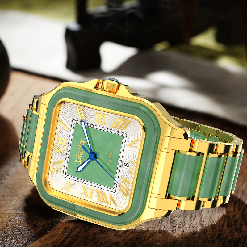 Aidiya watch men's and women's mechanical watch fully automatic emerald jade square couple pair watch domestic watch