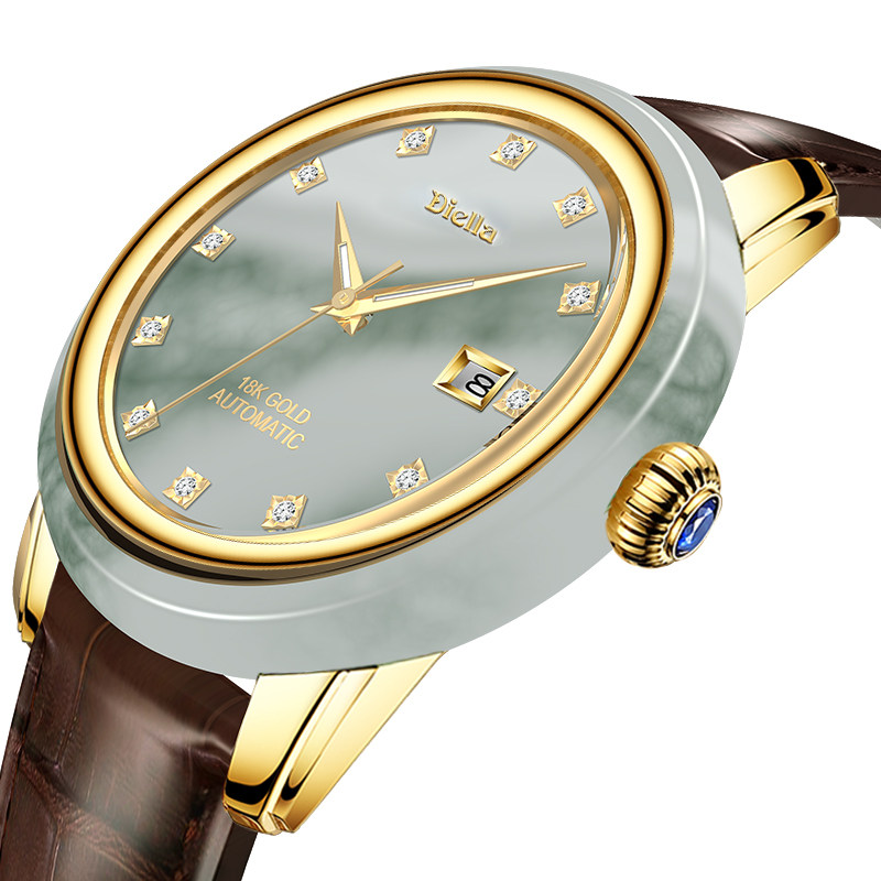 Adiya Luxury Emerald 18K Pure Gold Hetian Jade Watch Diamond Men's Classic Watch Men's Mechanical Watch