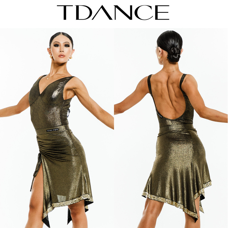 Tdancex Du Yu and Jun Lian Co-Branded Latin Practice [Shiny Leather Ruched Drawstring Skirt] Training Performance Txd-06