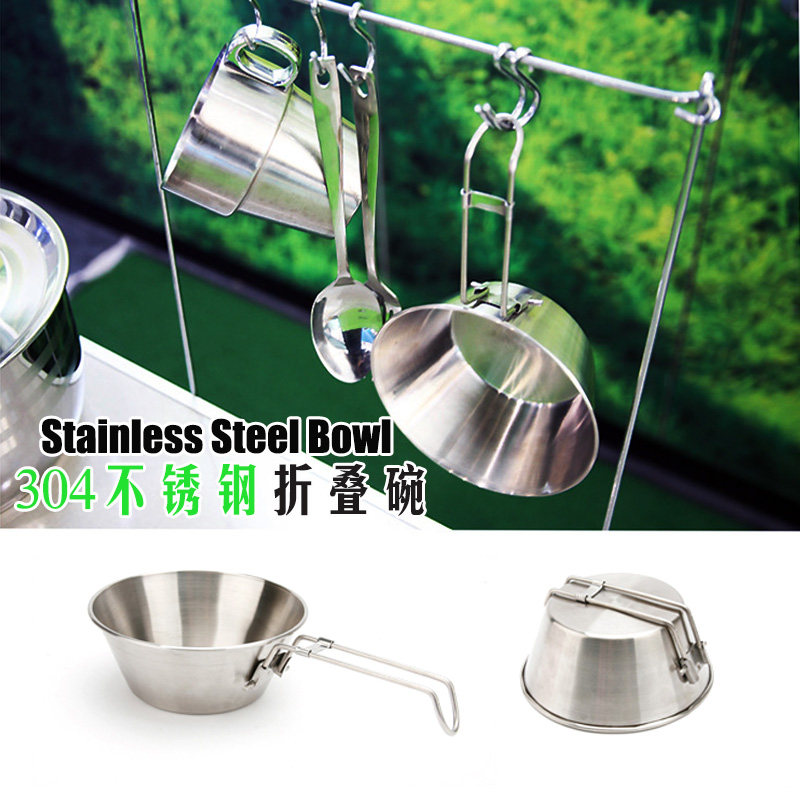 Stainless steel camping bowl folding portable picnic bowl Ultralight mountain climbing cup outdoor camping cookware folding cup