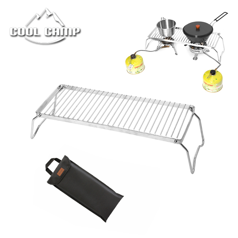New outdoor camping lengthened stainless steel furnace end shelf Folding Portable pot Shelf Drain Rack Barbecue Grill