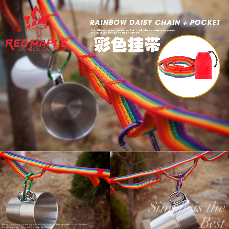Thick multifunctional camping lanyard colorful rope with rainbow tent lanyard outdoor clothesline webbing chain hanging strap