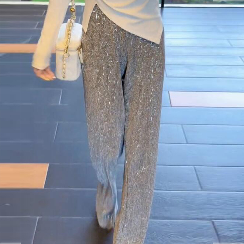 Sequin Narrow Wide-Leg Pants for Women, New Spring and Summer Style, Petite High-Waisted, Drapey, Versatile Straight-Leg Loose Casual Pants