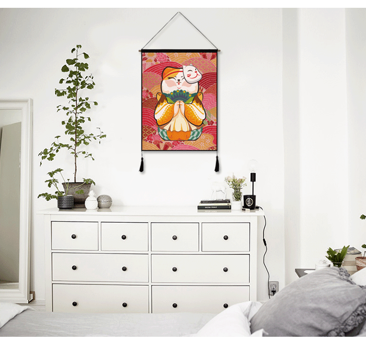 Phong cách nhật bản mèo may mắn nền vải ins treo vải phòng ngủ phòng khách năm mới trang trí treo cờ cạnh giường sofa tường tấm thảm thảm treo tường one piece