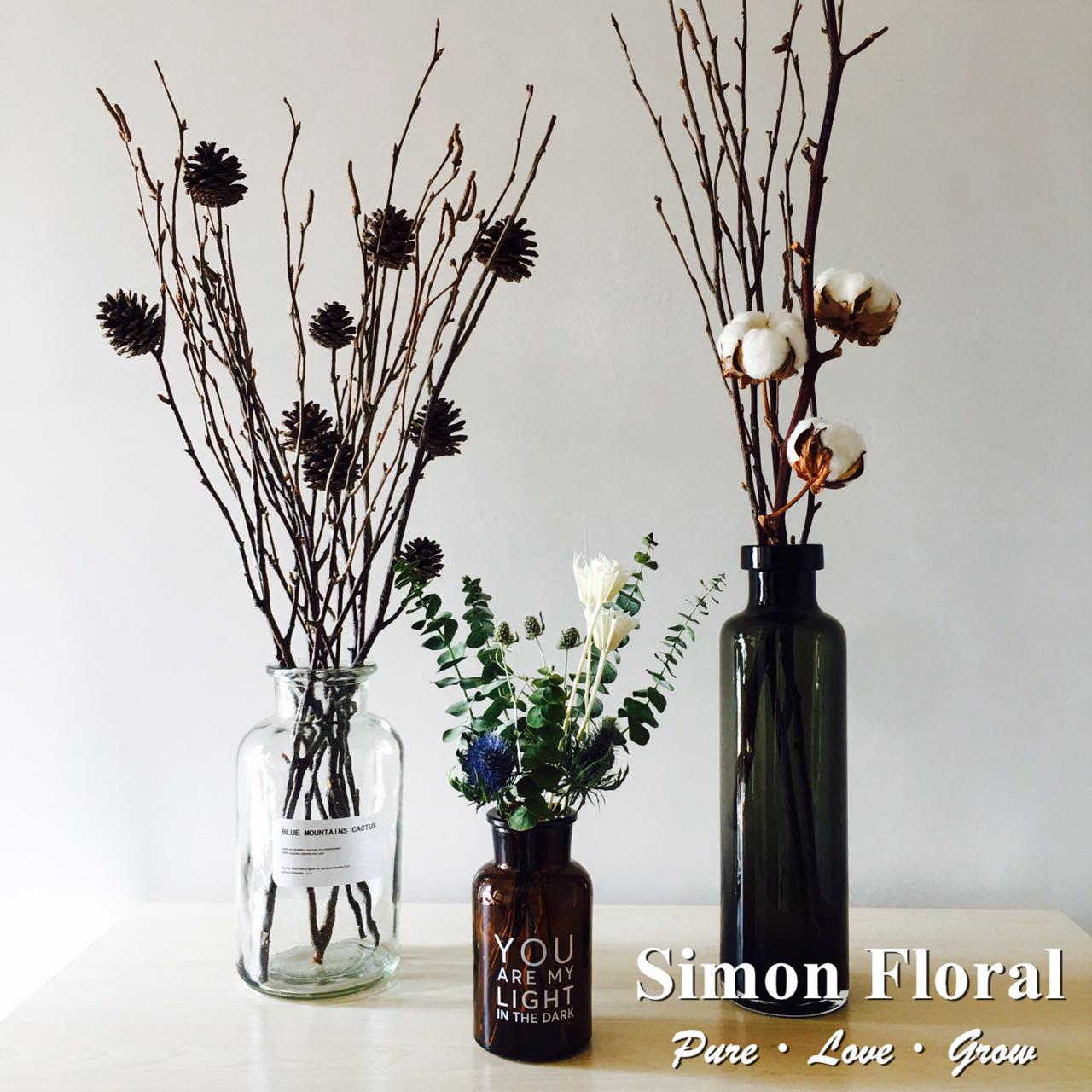 [Vase] chèn bó hoa khô tươi cây xanh chữ cái tiếng Anh kính nghệ thuật phong cách Bắc Âu quạt bàn đơn giản phòng khách - Vase / Bồn hoa & Kệ bình cắm đào