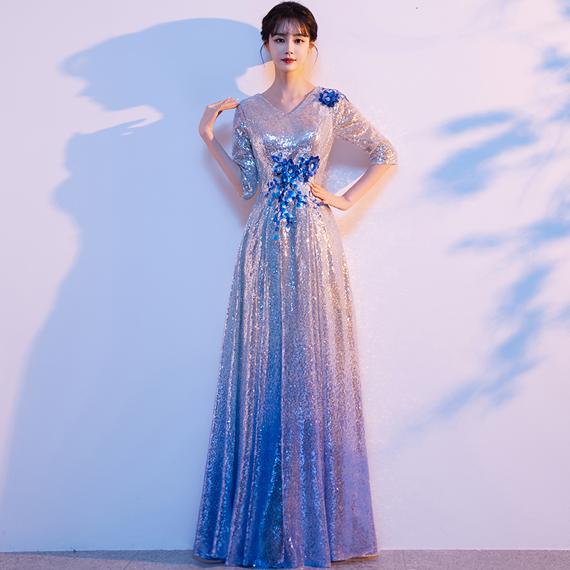 Choir Performance Dress for Women, Long Skirt, Elegant Host Conductor Sequin Dress, Slim Fit, Red Song Competition Costume