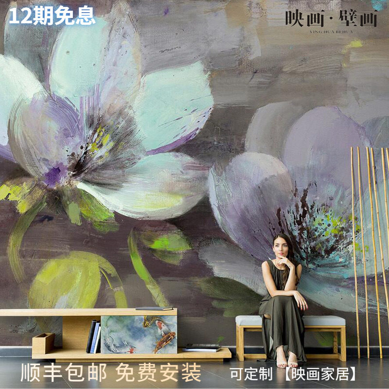 Abstract orchid flower beautiful flower oil painting living room TV background wallpaper seamless sofa bedroom wallpaper mural cloth