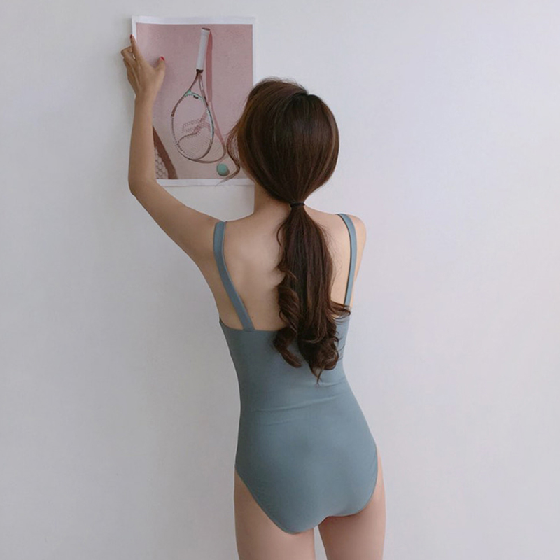 Swimsuit female summer sexy Korean ins slip back cover belly thin swimsuit one-piece small chest gathering hot spring Seaside swimsuit