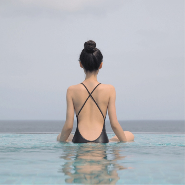 Black swimsuit female summer sexy thin backless conjoined bikini Korean ins small breasts gather belly swimsuit