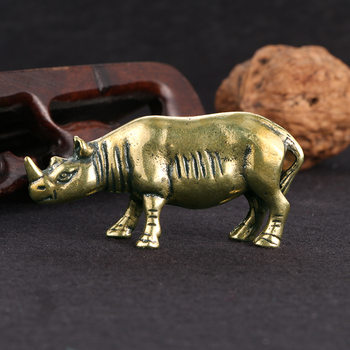 Solid brass rhinoceros ornament, the new favorite of the study room with ancient charm