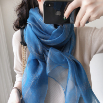 Mulberry silk shawl long yarn scarf summer spring and autumn silk scarf autumn Korean version of Joker silk wool gold solid color plaid