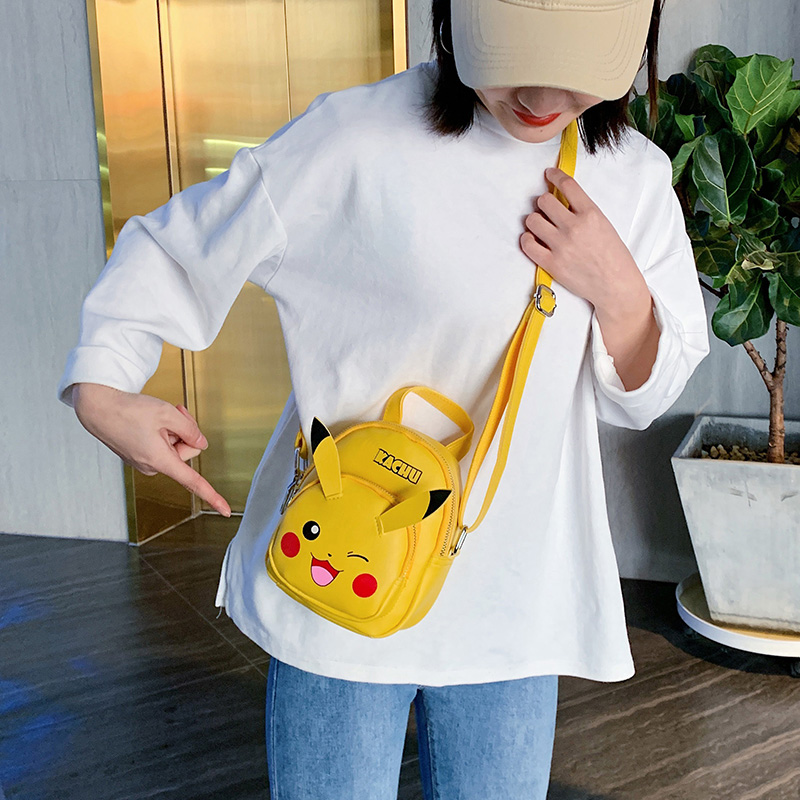 New Cartoon Leather Kachu Children Fashion Bag Tennis Red Girl Skew Satchel Cute Male Girl Bag Tide