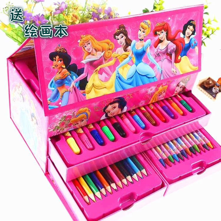 54 pieces of suit cartoon pattern Three layers of children pencil case water color pen can rub drawing pen student gift