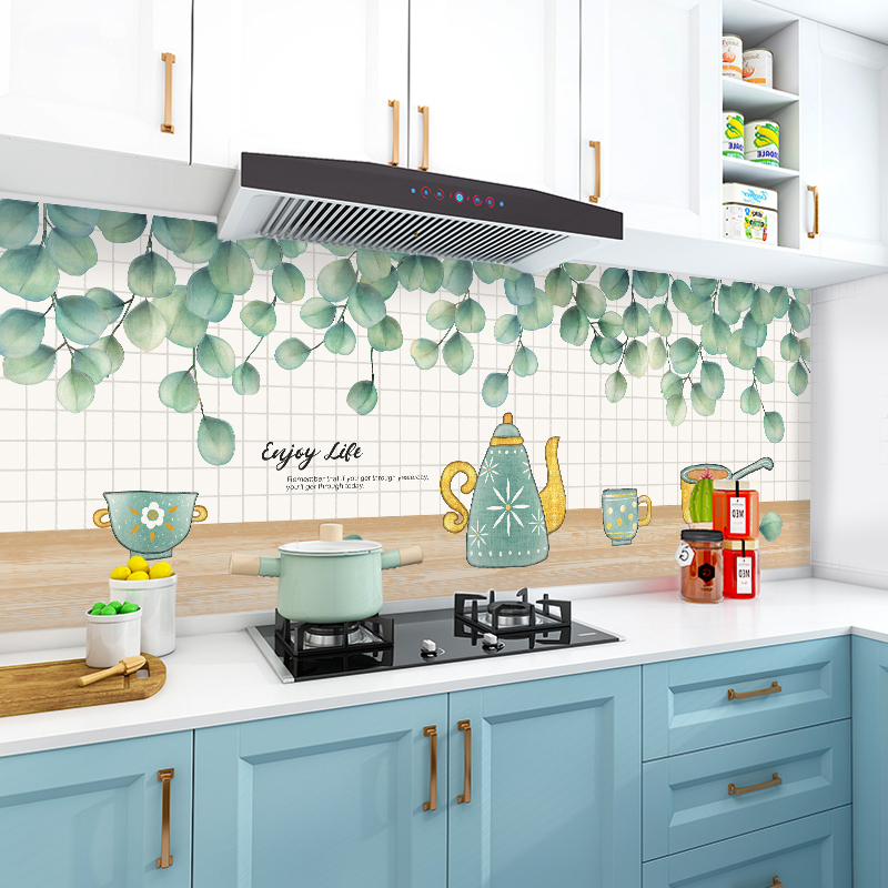 Small fresh kitchen oil-proof stickers fire-resistant high temperature waterproof paper moisture-proof desktop wallpaper self-adhesive wall stickers can be scrubbed