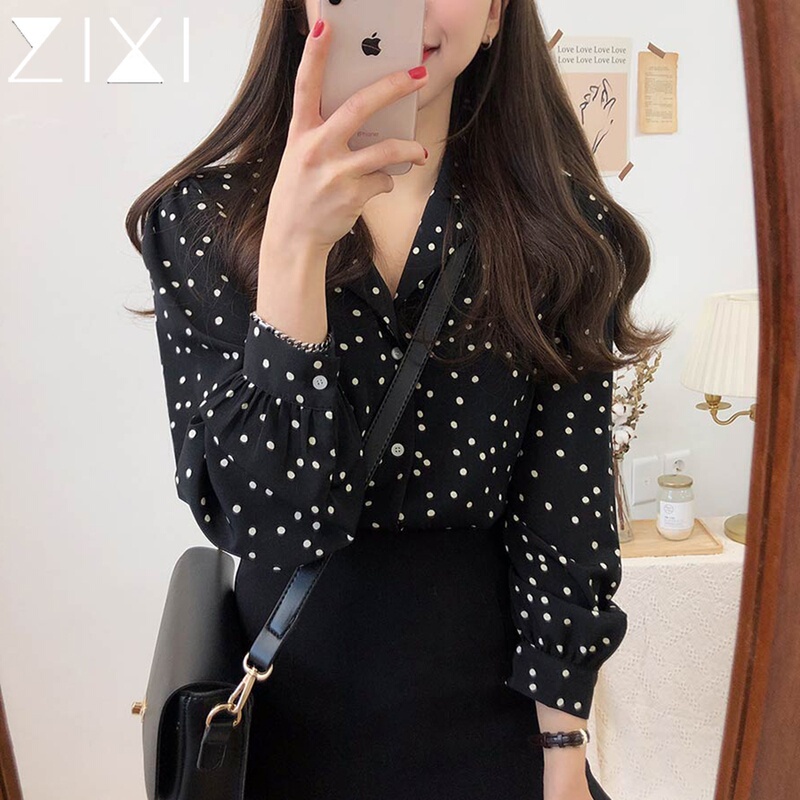 Black Polka Dot Shirt for Women, French Style, 2026 New Model, Light Luxury, High-End Feel, Age-Reducing, Stylish, Long-Sleeved Chiffon Blouse Top Black Polka Dot Shirt for Women, French Style, 2026 New Model, Light Luxury, High-End Feel, Age-Reducing, Stylish, Long-Sleeved Chiffon Blouse Top