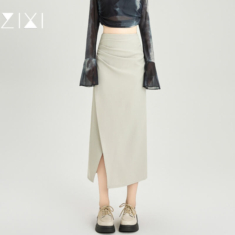 Irregular Suit-Style Midi Skirt for Women, Spring/Summer, Apricot Color, High-Waisted, Slimming, Straight Long Skirt with Slit, A-Line Pencil Skirt Irregular Suit-Style Midi Skirt for Women, Spring/Summer, Apricot Color, High-Waisted, Slimming, Straight Long Skirt with Slit, A-Line Pencil Skirt