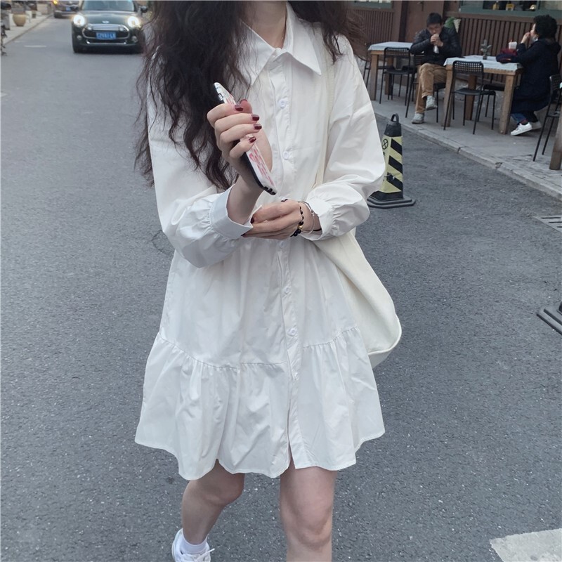 White Dress for Women, Spring and Summer Korean Style, Gentle Petite Doll Dress with a Sense of Design, Patchwork Long-Sleeve A-Line Shirt Dress White Dress for Women, Spring and Summer Korean Style, Gentle Petite Doll Dress with a Sense of Design, Patchwork Long-Sleeve A-Line Shirt Dress