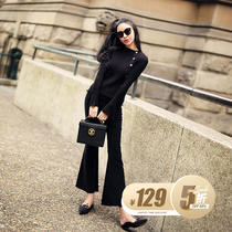 BettyChow velvet furs high stretch flared pants ankle-length pants type must