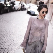 BettyChow mềm siêu mềm Đài Loan mohair crochet hoa lượn sóng bên áo len mỏng - Đan Cardigan