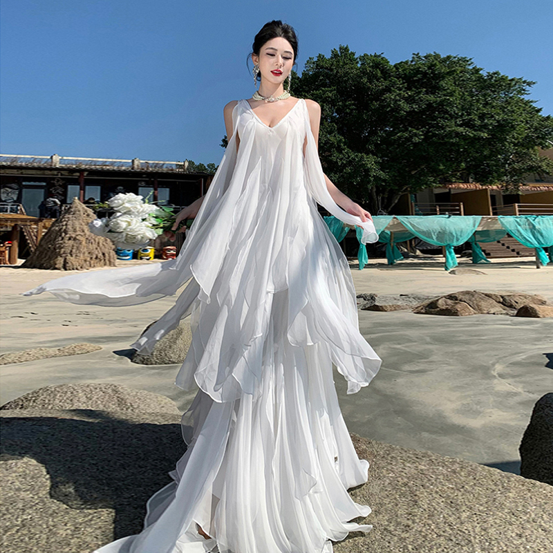 Peony Heavy Industry Layered Ruffle Chiffon Dress Fairy-Like Flowing Robe Mini Dress Beach Vacation Two-Piece Set Peony Heavy Industry Layered Ruffle Chiffon Dress Fairy-Like Flowing Robe Mini Dress Beach Vacation Two-Piece Set