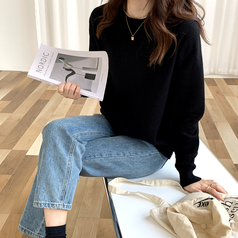 Black Sweater for Women, Pullover, Loose, Korean Style, Simple, New Autumn and Winter Round Neck Casual Inner Layer Knit Top