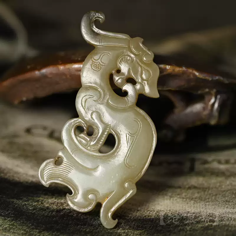 漢代風遊絲毛雕龍紋玉佩和田玉老玉/古玉籽料清代白玉珠項鏈-淘寶Taobao