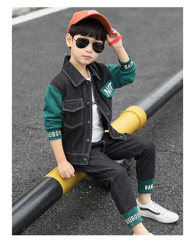 Quần áo trẻ em mùa xuân cho bé bộ quần jean mùa xuân 2019 mới cho trẻ em mùa xuân và mùa thu - Phù hợp với trẻ em quần áo trẻ em xuất khẩu