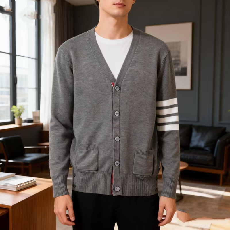 Spring and Autumn Tb Knitted Cardigan Sweater Thin Coat Plus Size Loose Long-Sleeved Striped Men's Plus Size Couple Outfit