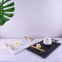 Nordic natural marble tray storage Board Cosmetics storage plate golden handle hotel home storage plate