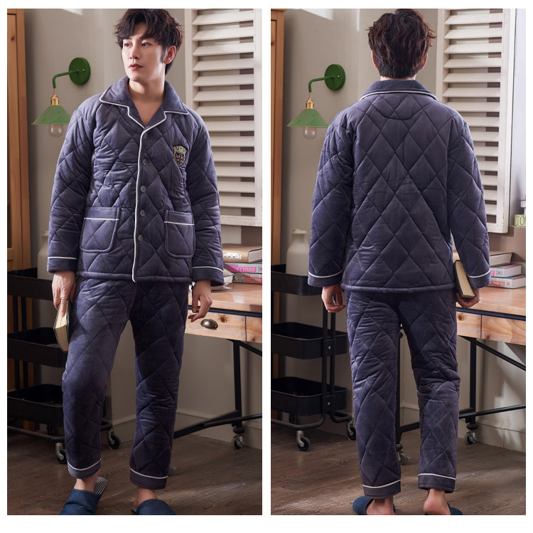 Mùa đông san hô nhung nhung đồ ngủ nam dày ba lớp cộng với dịch vụ nhà nhung nam flannel áo khoác cotton ấm quan lót nam
