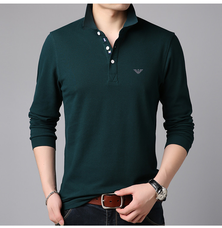 Chiamania áo thun dài tay cotton cotton ve áo polo mùa thu nam xu hướng lỏng lẻo trên quần áo ao polo nam