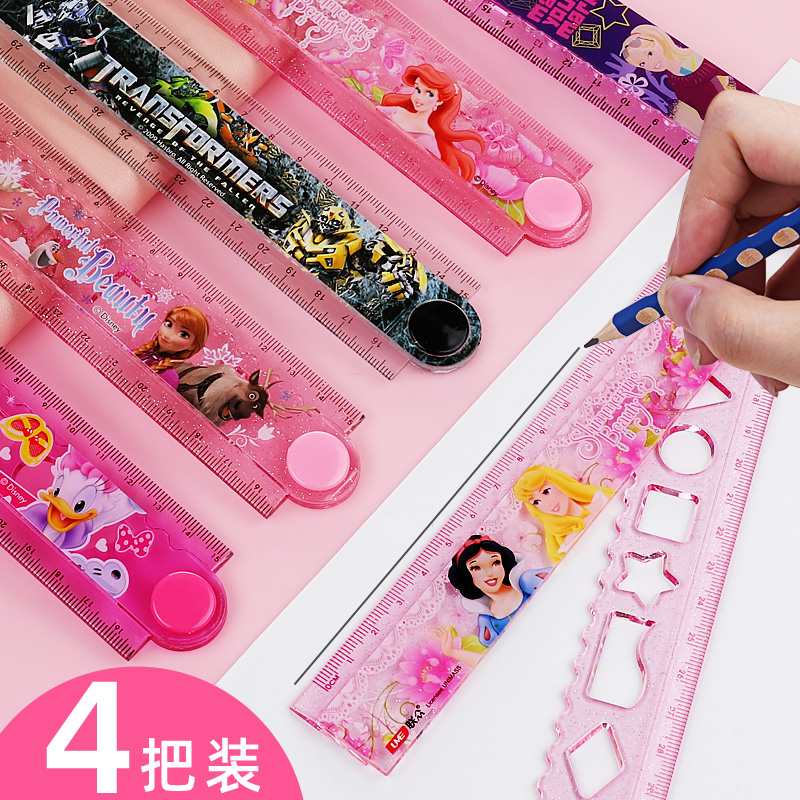 Elementary school students use folding ruler Transformers multifunctional length cartoon straight ruler 30cm Barbie ruler wave ruler ruler stationery creative portable small fresh set with waves super cute answer ruler