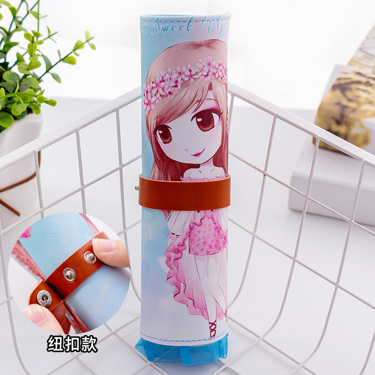 Cute Girl - Light Bluepupil lovely Rolling curtain Pencil case   popular men and women children Simplicity high-capacity junior school student ins Minority Girlish heart children multi-function kindergarten student articles literature like a breath of fresh air pencil-box
