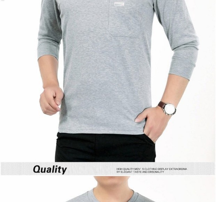Mùa thu nam trung niên màu rắn dài tay áo thun cổ tròn bố già ông già cỡ lớn mảnh áo thun cotton đáy áo áo polo nam