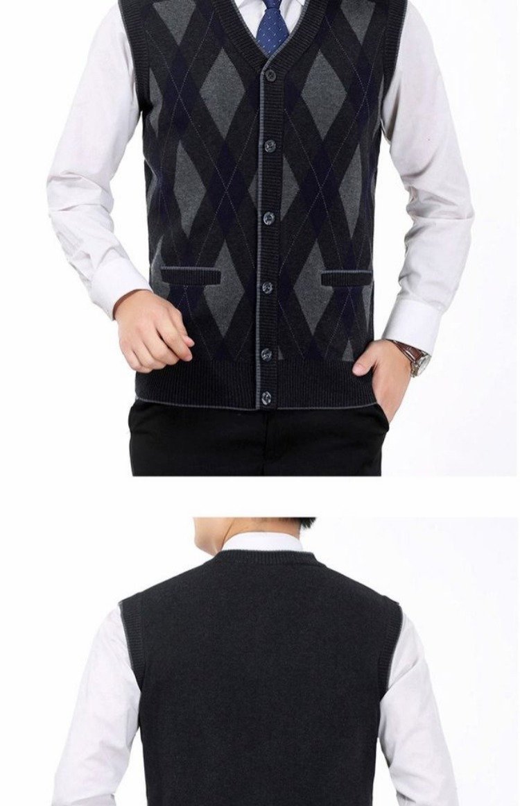 Bố tải áo len đan áo len nam trung niên lỏng lẻo ông già không tay áo vest cổ chữ V áo khoác nam giả vest