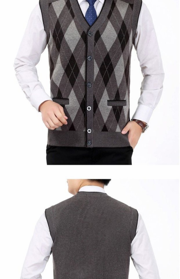 Bố tải áo len đan áo len nam trung niên lỏng lẻo ông già không tay áo vest cổ chữ V áo khoác nam giả vest