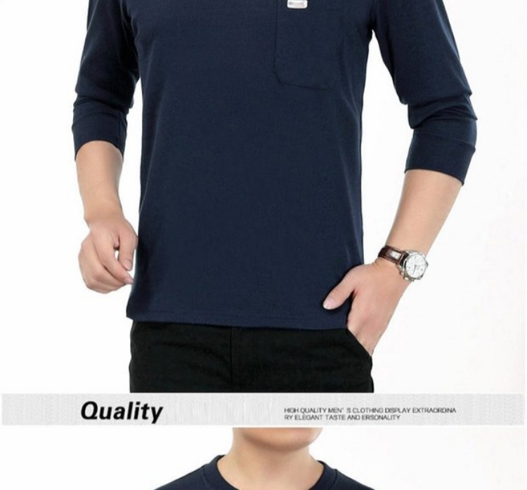 Mùa thu nam trung niên màu rắn dài tay áo thun cổ tròn bố già ông già cỡ lớn mảnh áo thun cotton đáy áo áo polo nam