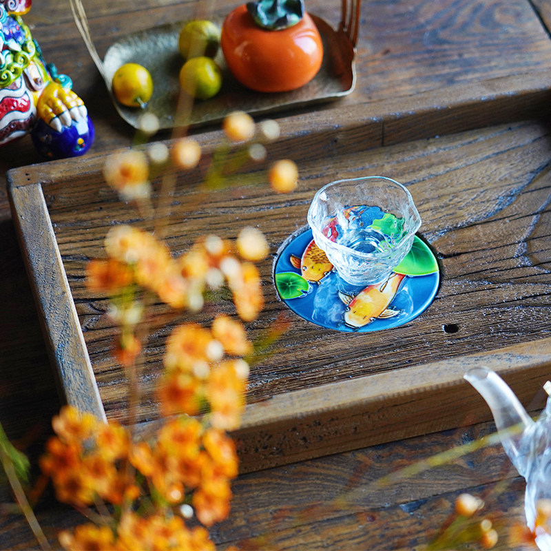 Home Day Style Tea Tray Tea Cup Tea Tea Tea Set Solid Wood Containing Tray Rectangular Creative Retro Wind Ceramic Decoration Pendulum