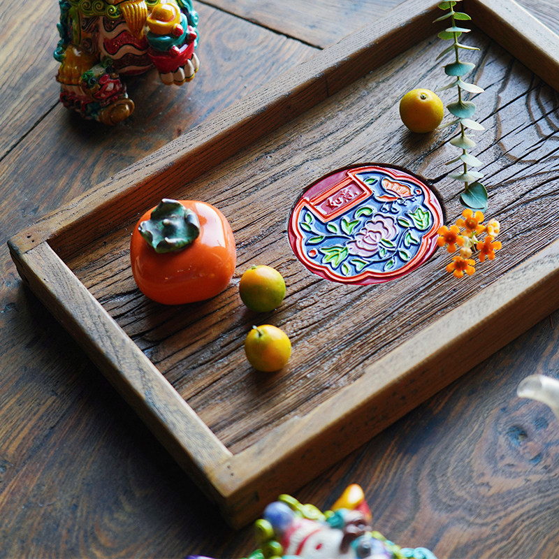 Yu Yu Yu Feng Low Wood Tea Disk Tea Table Decoration Tea Tools Accessories and Accessories Chinese Renaissance Old Elm Pallet