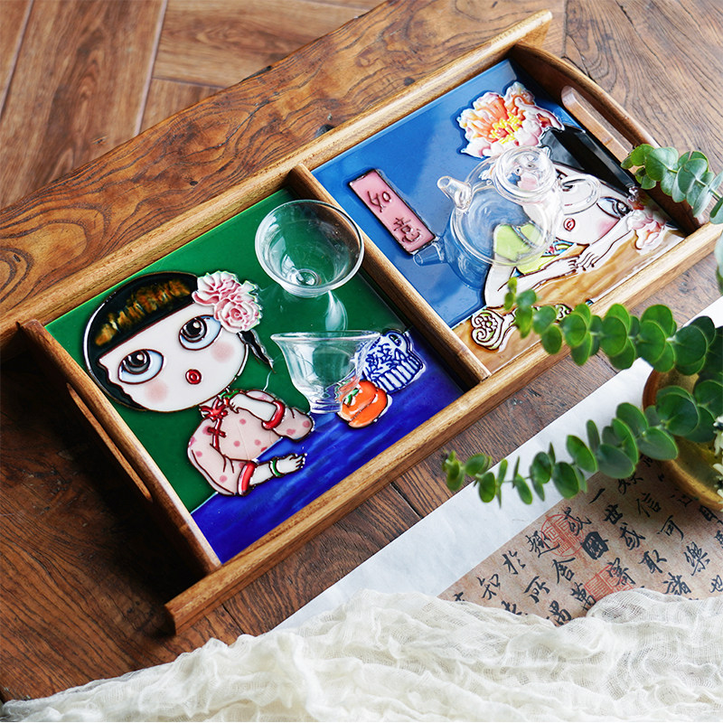 Living Room Tea Table Wood Containing tray Ceramic Fruit Tray Tea Tray Small Crowdhome Decoration Pendulum piece Carpass Man Spot