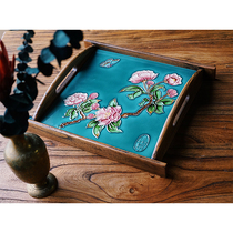 Good woman Old elm tea tray Solid wood storage tray Ceramic home decoration ornaments tray Fruit plate desktop storage