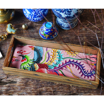 Porcelain plate painting inlaid elm tray Solid wood tea tray Chinese style creative home decoration ornaments Wedding gift