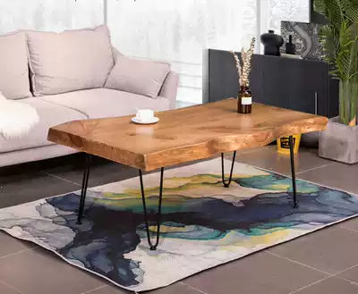 Simple modern creative industrial wind plain solid wood large board living room coffee table retro short homestay new Chinese tea table
