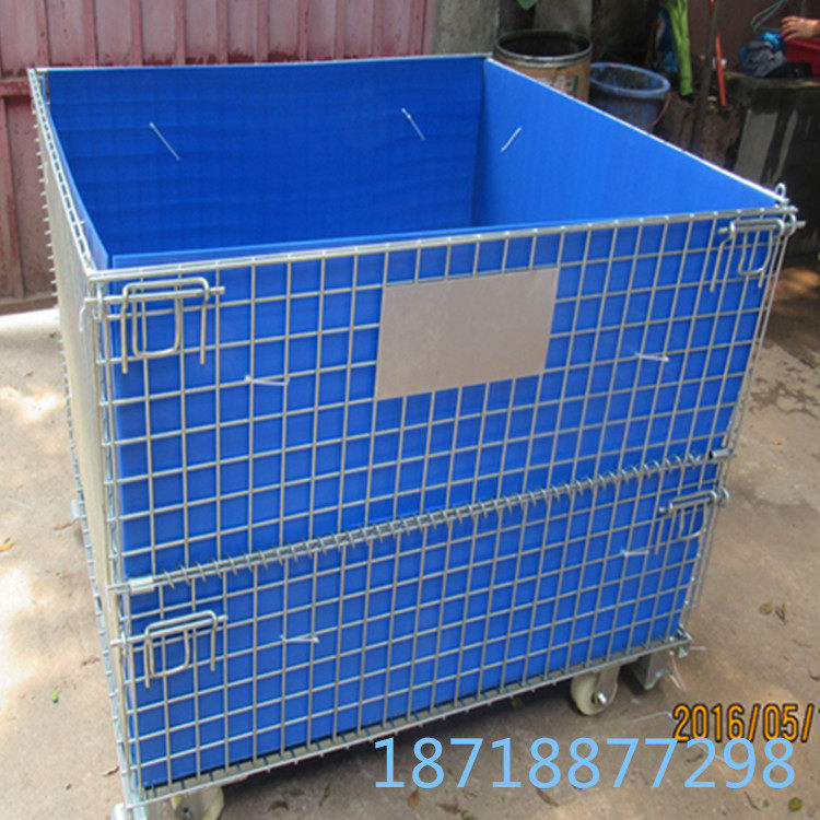 Guangzhou folding bin storage cage car with wheels warehouse iron cage mobile large iron frame logistics storage trolley butterfly cage