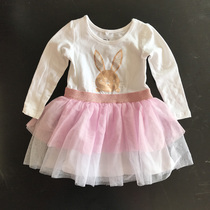 Australias new spring and autumn childrens baby long sleeve cotton shirt stitching mesh gown dress