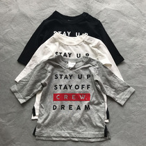 Infant men and women baby spring summer Collar Cotton full printed letter three color middle sleeve side split base shirt body shirt