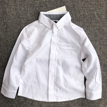 Boys shirt pure white lapel collar cuffs spell gray handsome casual Joker shirt cotton lapel gentleman