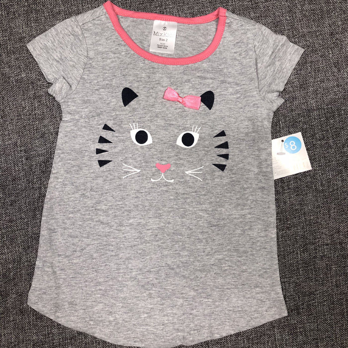 Girl Cute Short Sleeve T-shirt Medium Long Version Kitten Styling Pure Cotton Outlet UK Single Dump Price
