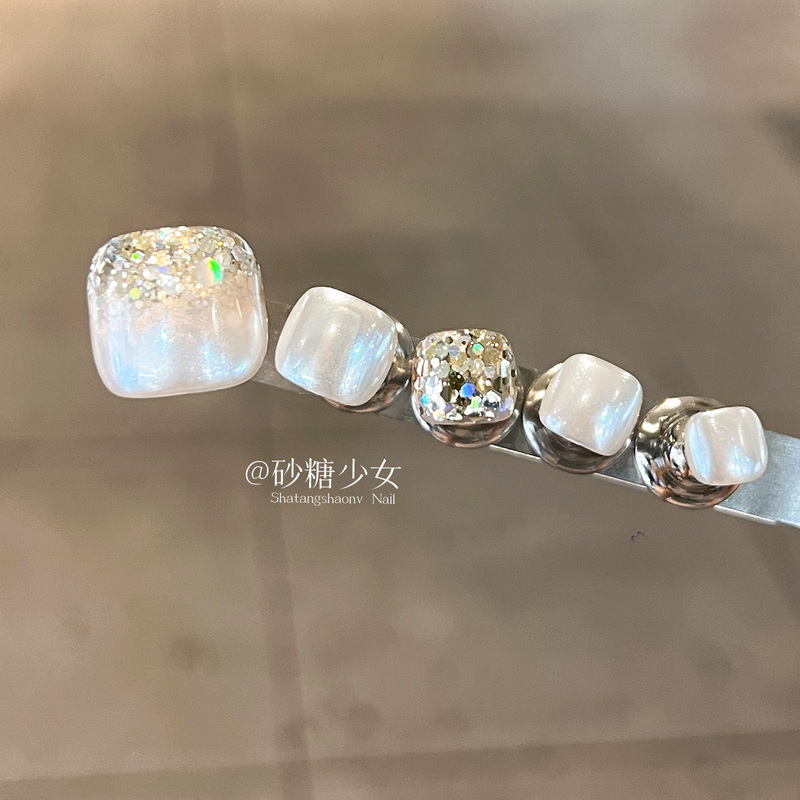 White Toenail Stickers 2026 New Style High-End Toenail Patches, Stunning Handmade Toenail Wearable Nail Art